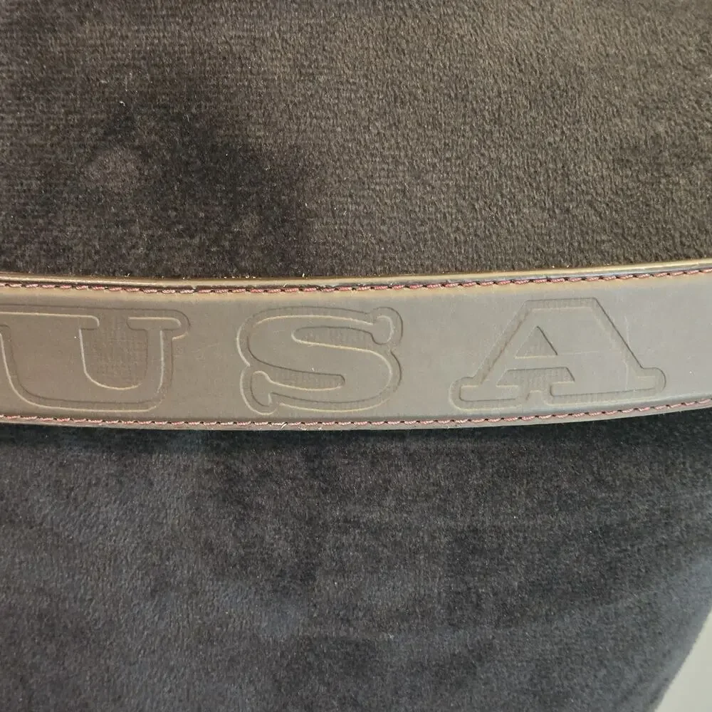 Vintage US Eagle brown leather belt eagle Buckle Embossed USA mens MED 42